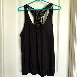 Lucky Brand Black Lace Crochet Racerback Tank size L